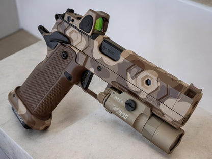 PHOENIX TRINITY 2011 H-TAC DESERT WITH PRO GRIPS 9MM RMR AND X300