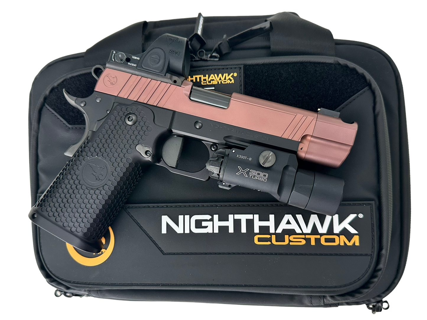 NIGHTHAWK CUSTOM FIREHAWK 1911 DS 9MM ROSE GOLD WITH TRIJICON SRO AND X300