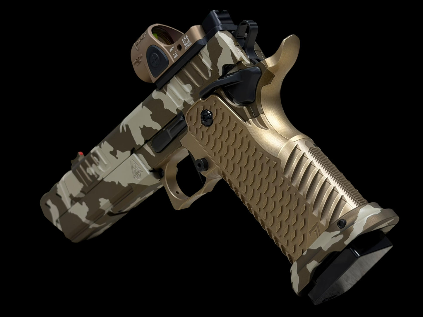STACCATO P CUSTOM BRONZE MULTI CAM COMPENSATED WITH T7 ALUMINUM GRIPS AND SRO