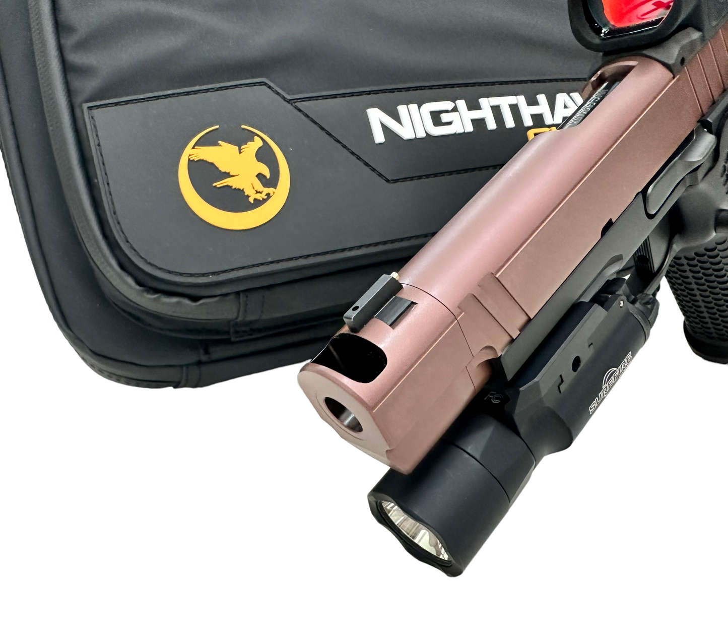 NIGHTHAWK CUSTOM FIREHAWK 1911 DS 9MM ROSE GOLD WITH TRIJICON SRO AND X300