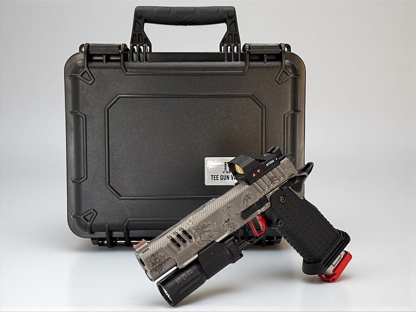 STACCATO CUSTOM XL “LAST SAMURAI” PORTED ATLAS GRIPS AND TRIGGER CHARCOAL POLISHED BLACK DLC