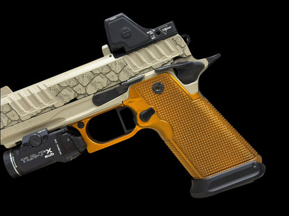 STACCATO CUSTOM P4X ENGRAVED PORTED COMPENSATED WITH ALUMINUM GRIPS AND INFINITY TRIGGER