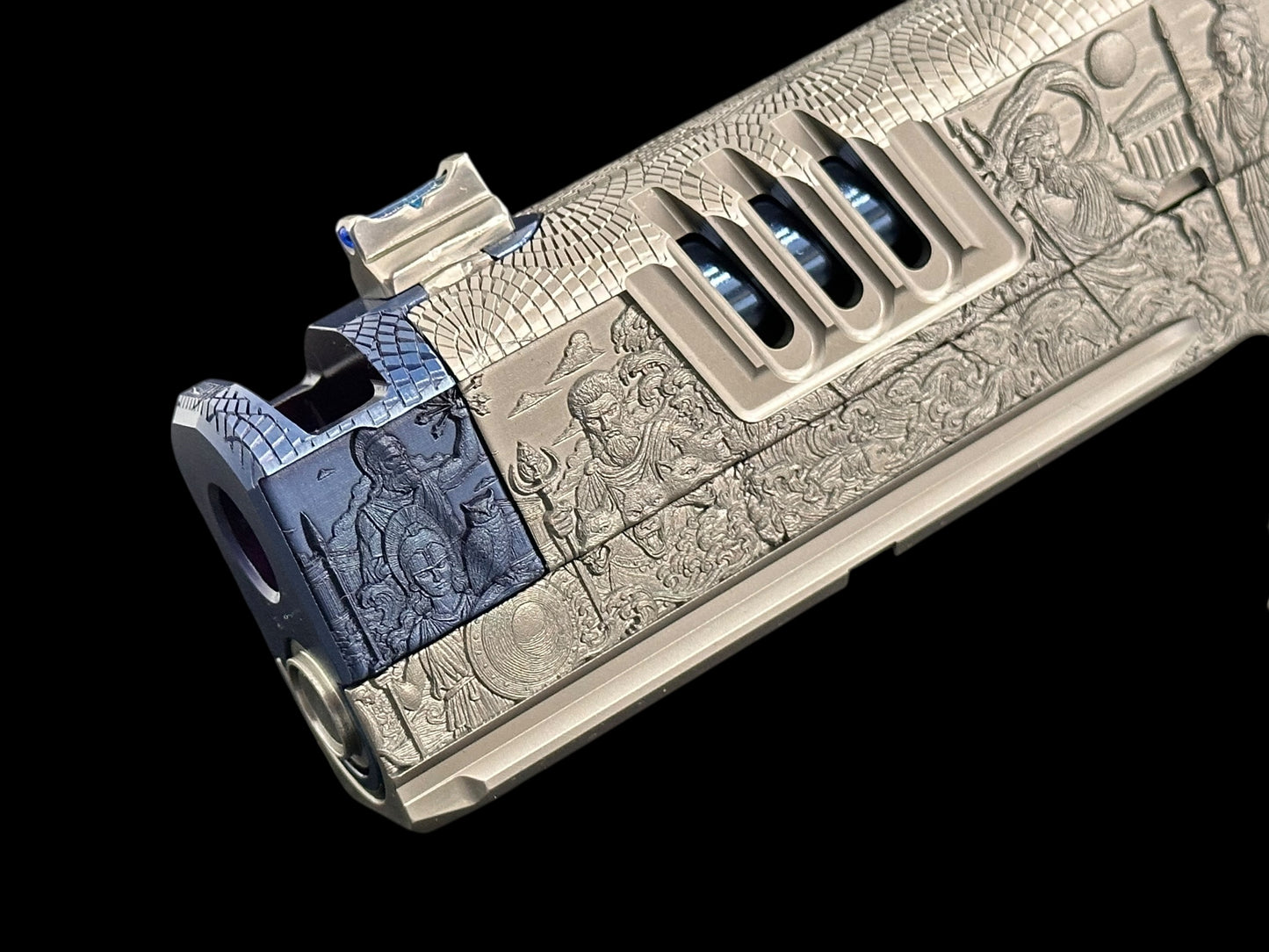 STACCATO CUSTOM XC “AEGIS” GREY/POLISHED BLUE PVD FINISH ATLAS GRIPS RED DIRT TRIGGER ACRO P2 & X300