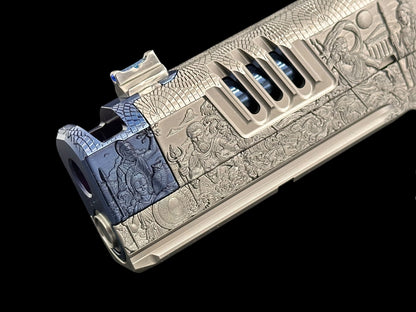 STACCATO CUSTOM XC “AEGIS” GREY/POLISHED BLUE PVD FINISH ATLAS GRIPS RED DIRT TRIGGER ACRO P2 & X300