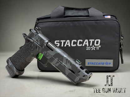 STACCATO P CUSTOM WITH DRAGON SCALE GRIPS “EDGE” TRIGGER AND COMPENSATOR