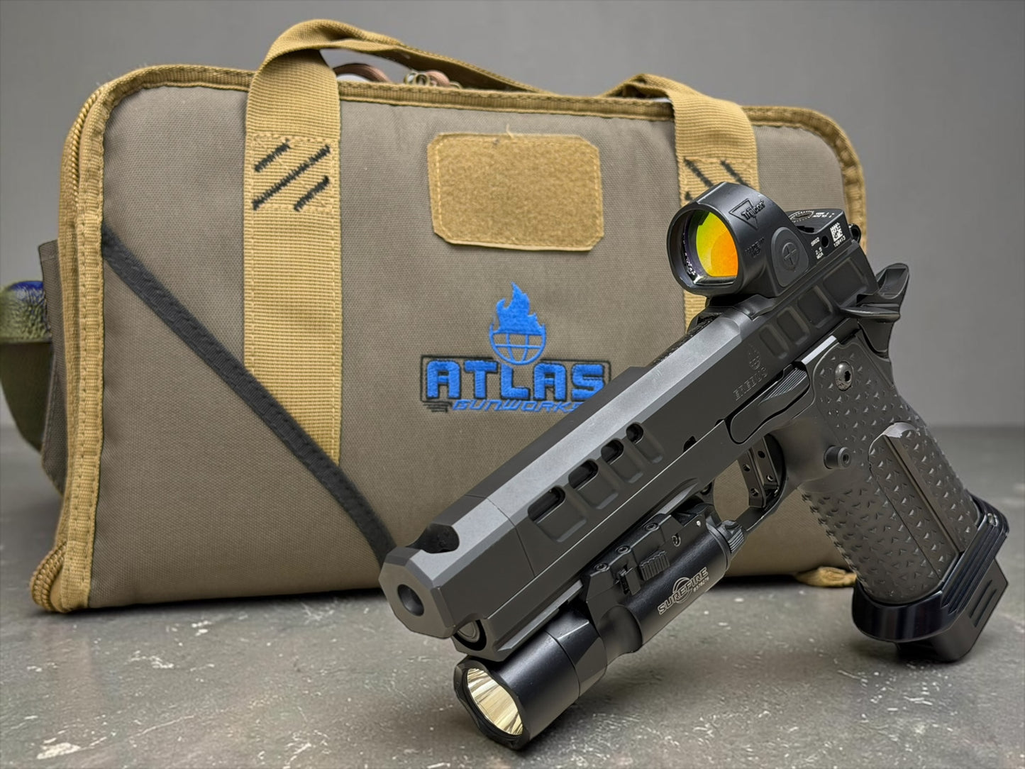 ATLAS GUNWORKS EREBUS V2 COMP’D WITH TRIJICON SRO AND X300 (PRE OWNED) EXCELLENT CONDITION 9MM