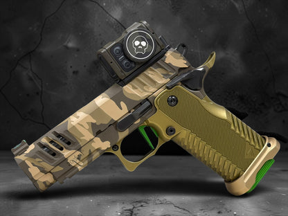 STACCATO CUSTOM C2 PORTED 3.9"
MULTICAM WITH T7 ALUMINUM GRIPS, AIMPOINT ACRO P2 & EDGE "GREEN" TRIGGER