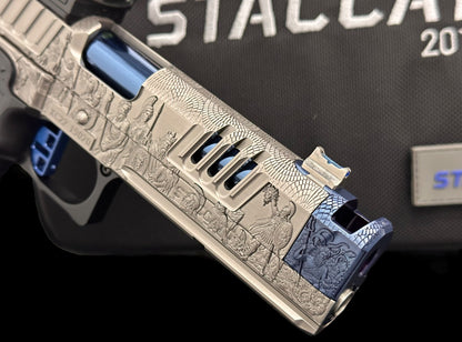 STACCATO CUSTOM XC “AEGIS” GREY/POLISHED BLUE PVD FINISH ATLAS GRIPS RED DIRT TRIGGER ACRO P2 & X300