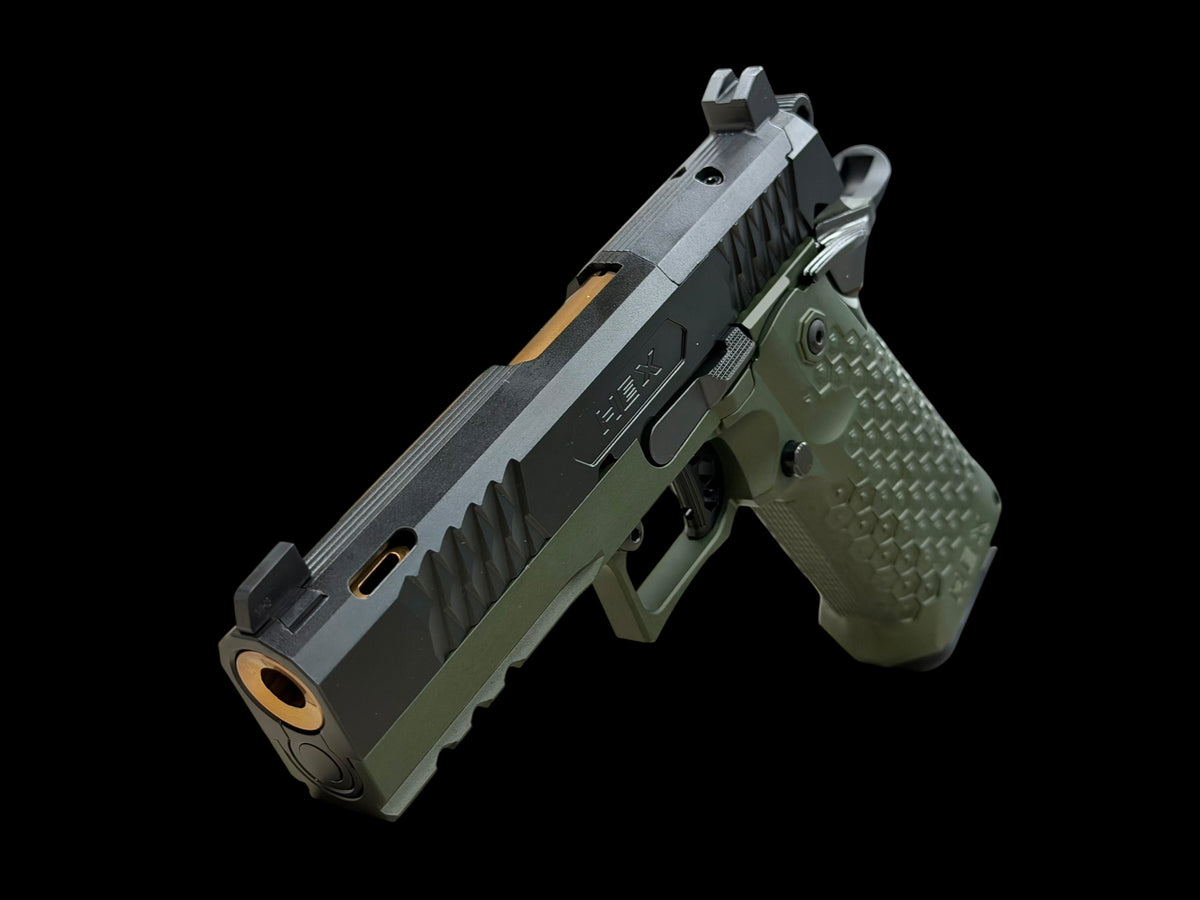 JACOB GREY HEX DUTY GREEN 4.25” PORTED ROSE GOLD BARREL 9mm