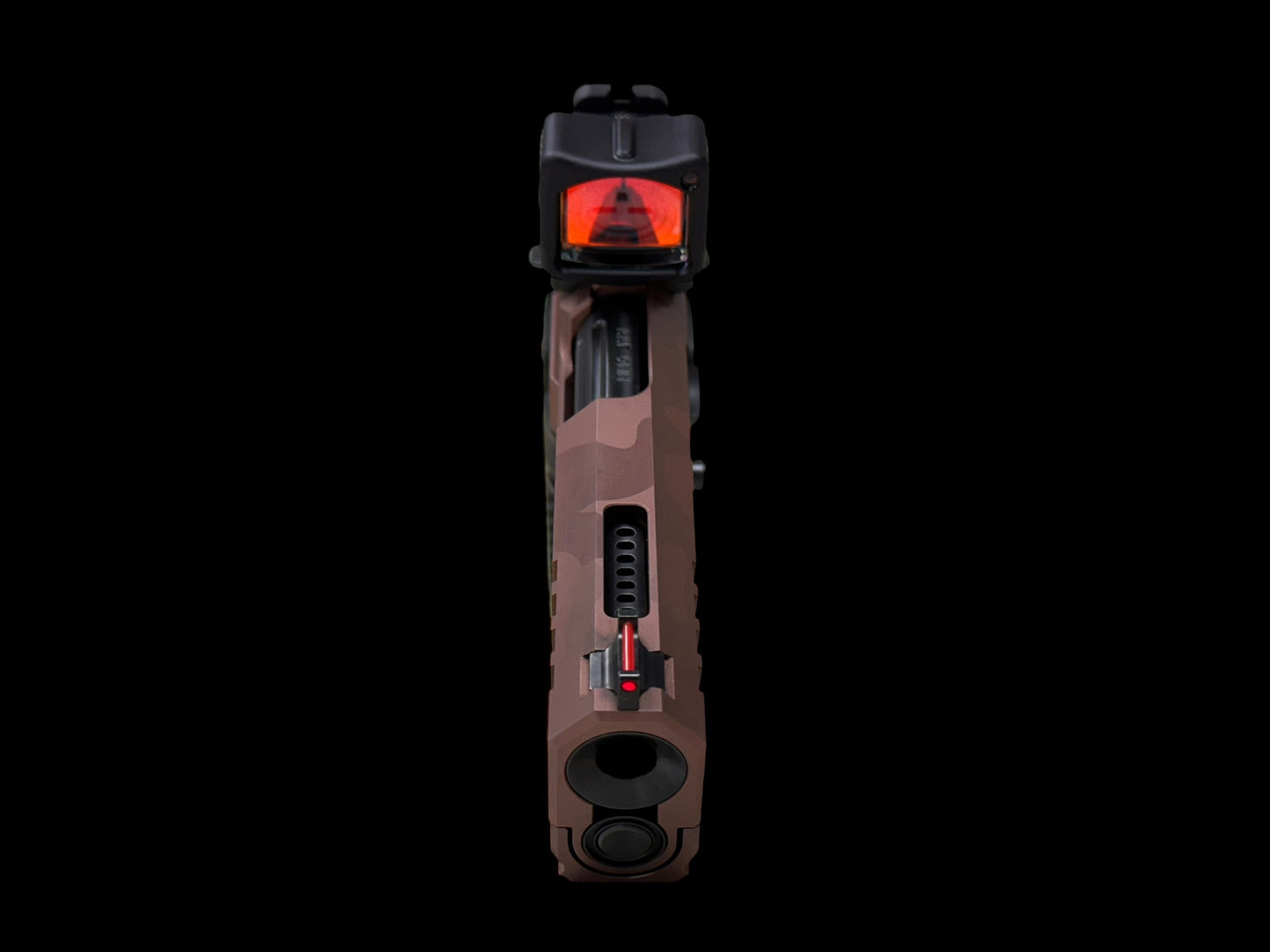 ALPHA AMERICAN VANGUARD 4.25” PORTED DLC ROSE GOLD CAMO WITH TRIJICON RMR HD AND ALUMINUM GRIPS 9mm