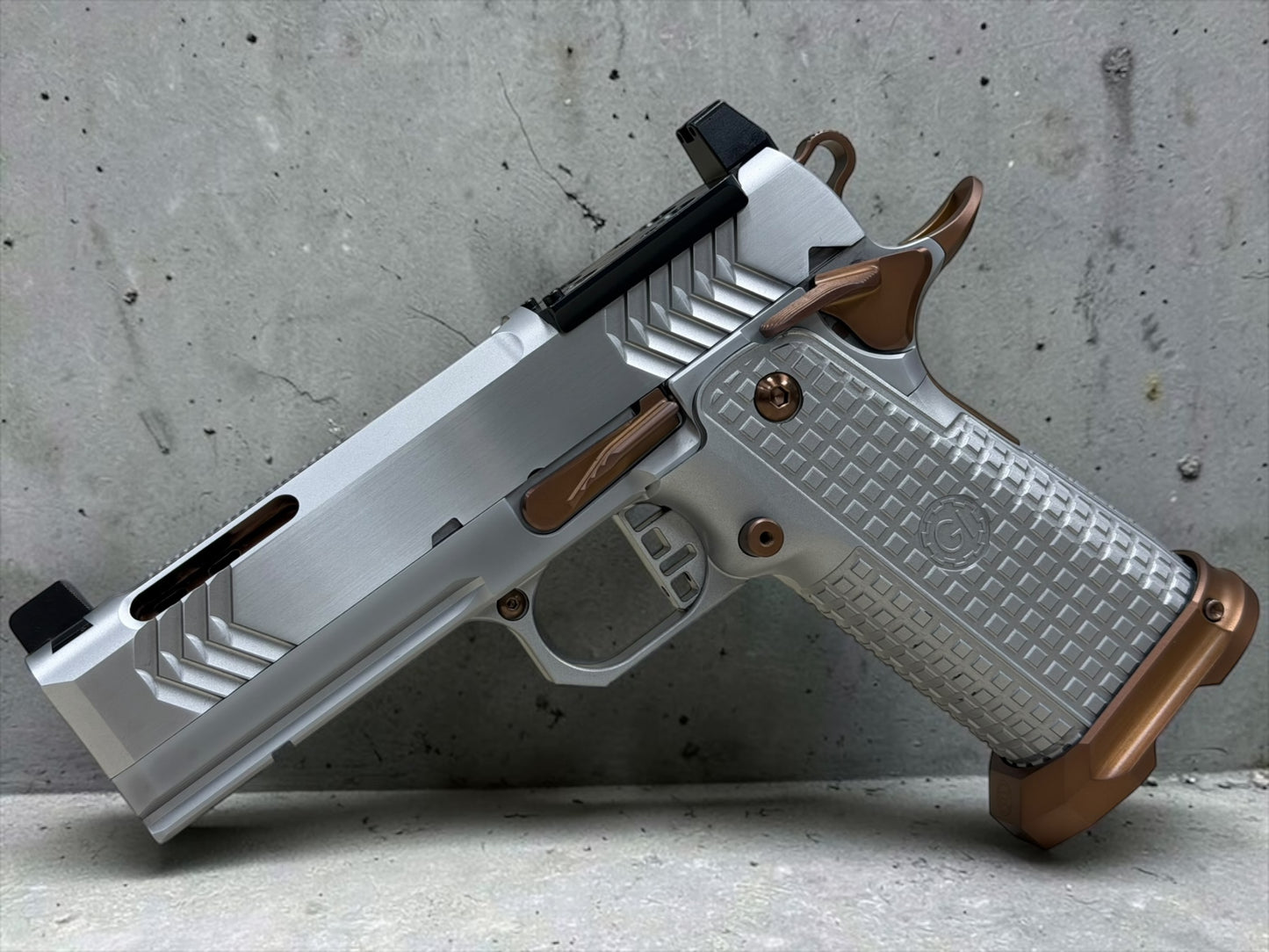 GUNCRAFTER POLARA X2 PORTED COMMANDER 4.25” SILVER COPPER PVD ALUMINUM GRIP