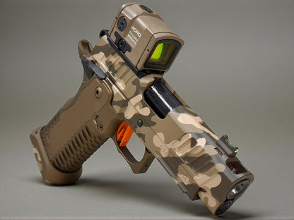 STACCATO CUSTOM C2 PORTED 3.9"
MULTICAM WITH T7 ALUMINUM GRIPS, AIMPOINT ACRO P2 & RED DIRT "EDGE" TRIGGER
