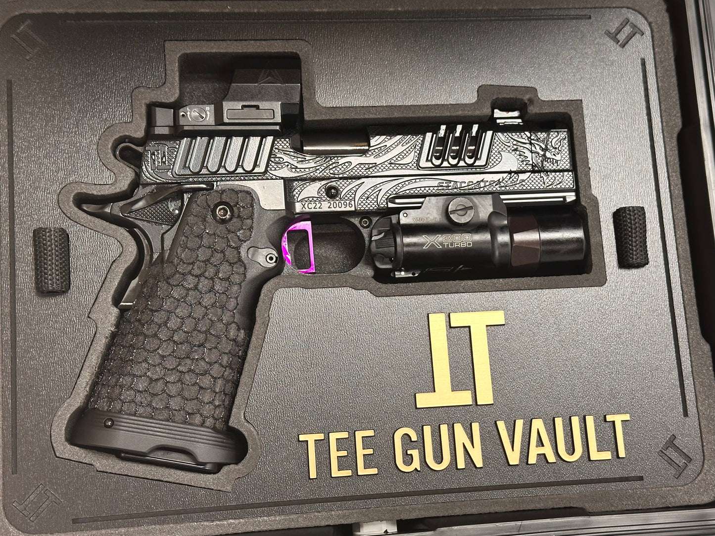 STACCATO XC CUSTOM “TRIBAL DRAGON BLACK” EDITION INFINITY TRIGGER APEX FUSION AND X300