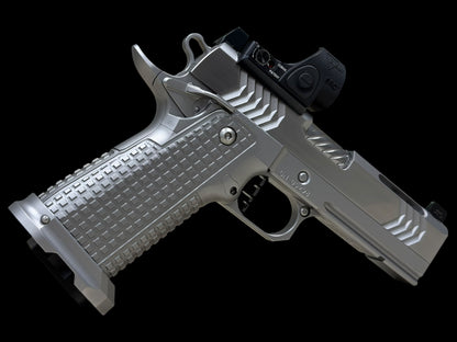 GUNCRAFTER POLARA X2 PORTED 9MM COMMANDER POLISHED CHROME FINISH WITH TRIJICON SRO