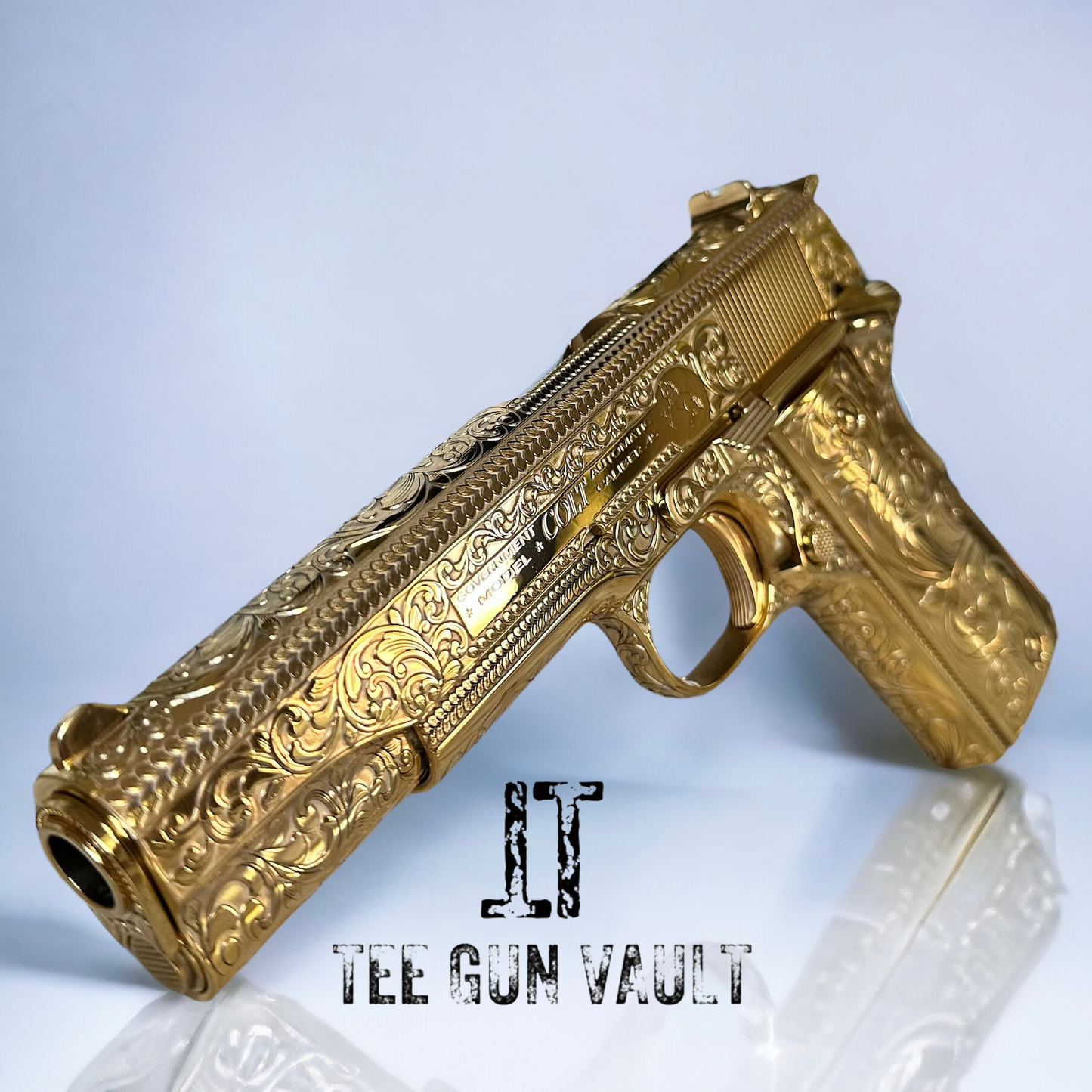 COLT CUSTOM 1911 GOVERNMENT .45 ACP FULLY ENGRAVED 24K PLATED WITH 2 GRIPS