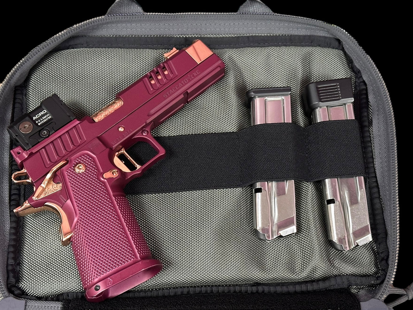 STACCATO CUSTOM XC BLACK CHERRY 18K ROSE GOLD ACCENTS WITH PHOENIX ALUMINUM GRIPS ACRO P2 AND X300 (pre owned)