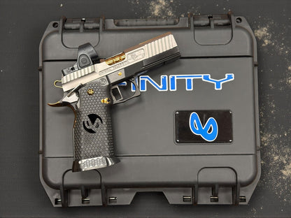 SVI/INFINITY “ANGRY” BABY BIRD CUSTOM 1 OF 1 COMMANDER SIGHT TRACKER 4.25” WITH TRIJICON SRO 9MM
