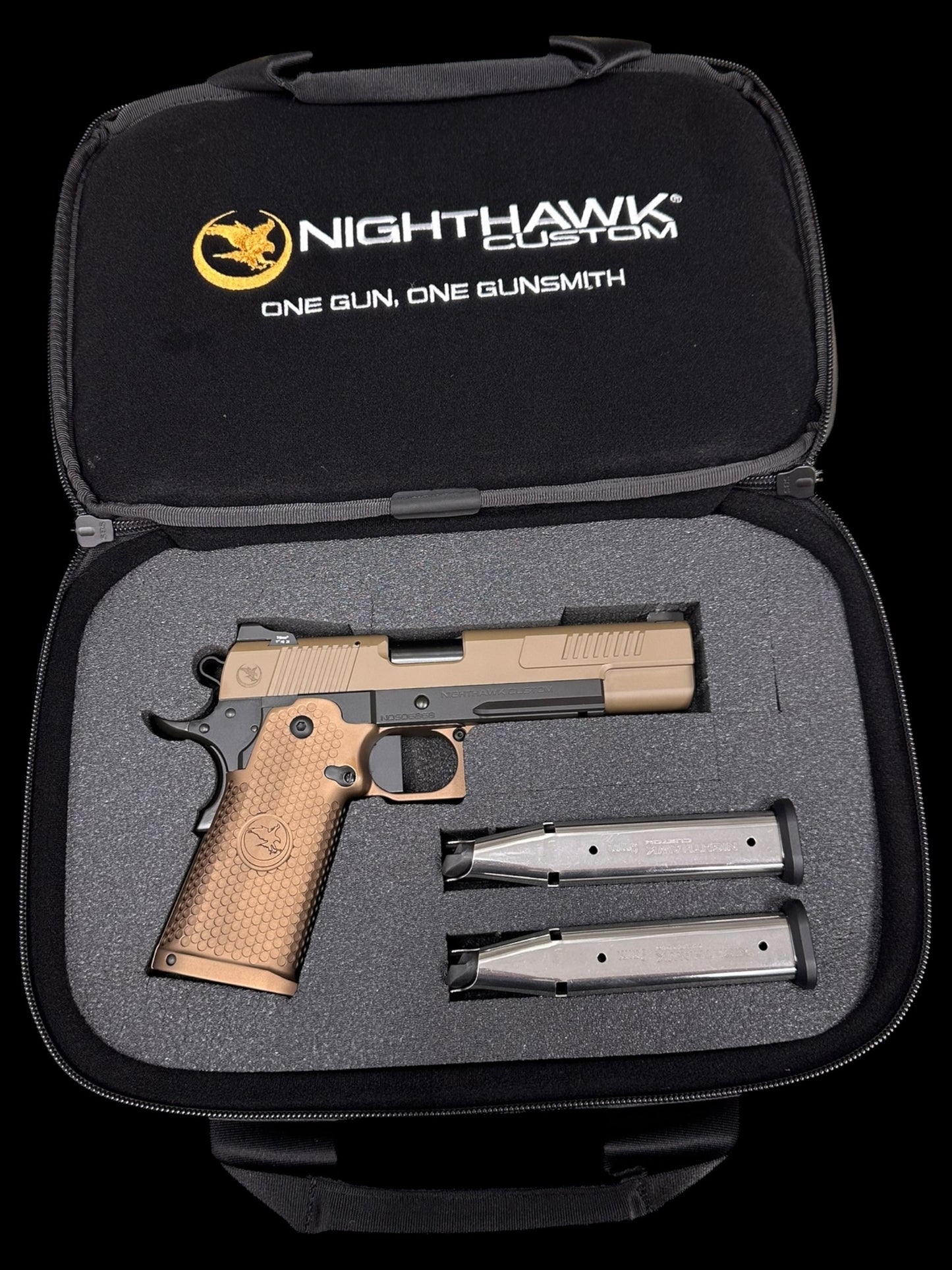 NIGHTHAWK CUSTOM ENVOY GOV 9MM 1911 DOUBLE STACK OPTIC READY WITH SANDHAWK TAN GRIPS