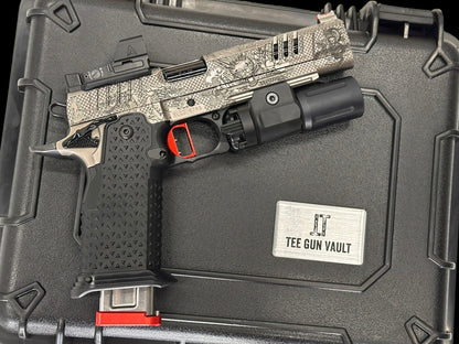 STACCATO CUSTOM XL “LAST SAMURAI” PORTED ATLAS GRIPS AND TRIGGER CHARCOAL POLISHED BLACK DLC