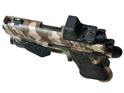 STI/STACCATO CS PORTED FULLY CUSTOMIZED CAMO WITH RMR AND FLASHLIGHT. MANY UPGRADES