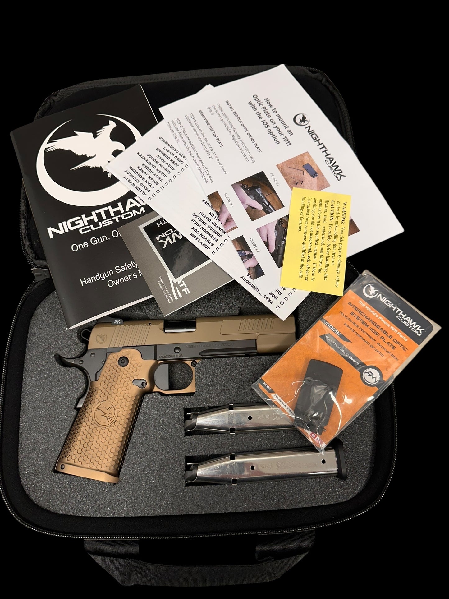 NIGHTHAWK CUSTOM ENVOY GOV 9MM 1911 DOUBLE STACK OPTIC READY WITH SANDHAWK TAN GRIPS