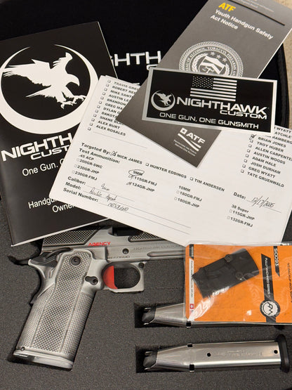 NIGHTHAWK CUSTOM DOUBLE AGENT 9MM DOUBLE STACK RIDDICK FACTORY FINISH WITH RMR OPTIC PLATE. SUPER RARE