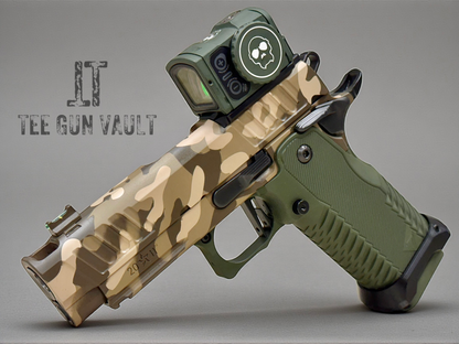 STACCATO CUSTOM C2 MULTI CAM CHUNK SINGLE PORTED WITH T7 ALUMINUM GRIPS, EDGE TRIGGER AND MATCHING AIMPOINT ACRO P2