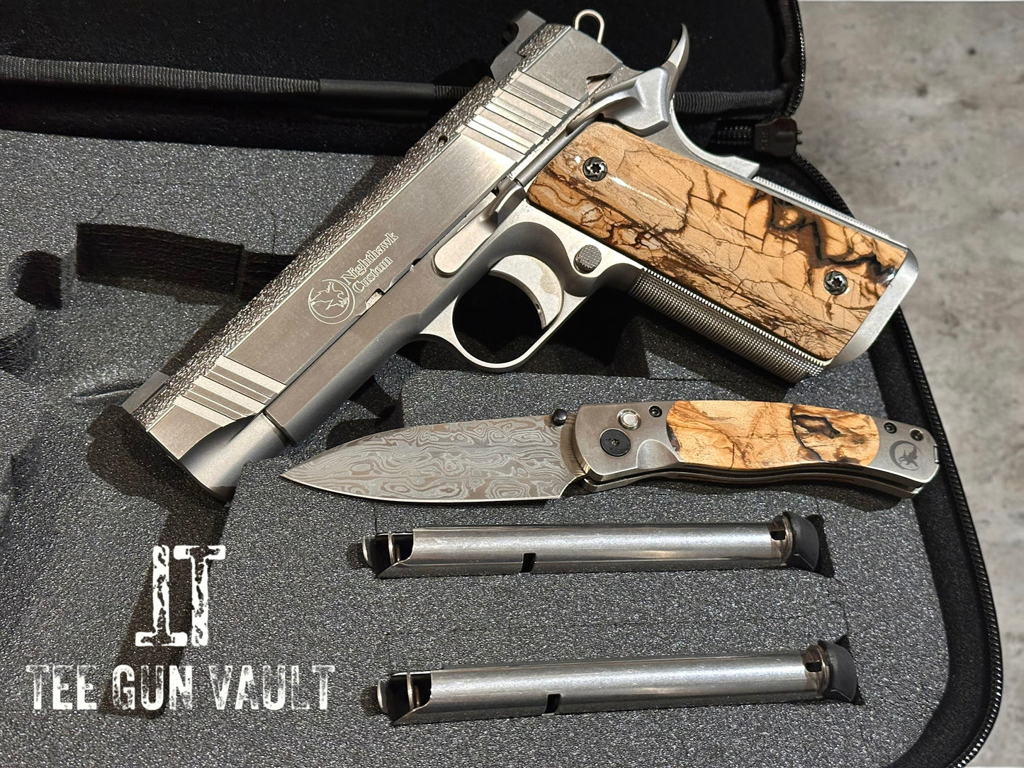 NIGHTHAWK CUSTOM BOB MARVEL 10MM MAMMOTH IVORY GRIPS AND MATCHING KNIFE