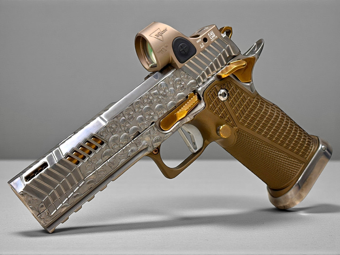 DARK FORGE WRAITH “VITA FINITA” POLISHED SILVER/COPPER FINISH WITH BRONZE SRO 4.6” PORTED 9MM
