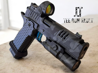 STACCATO CUSTOM XC BLACK CAMO WITH ATLAS METAL GRIPS AND TRIGGER TRIJICON SRO & X300