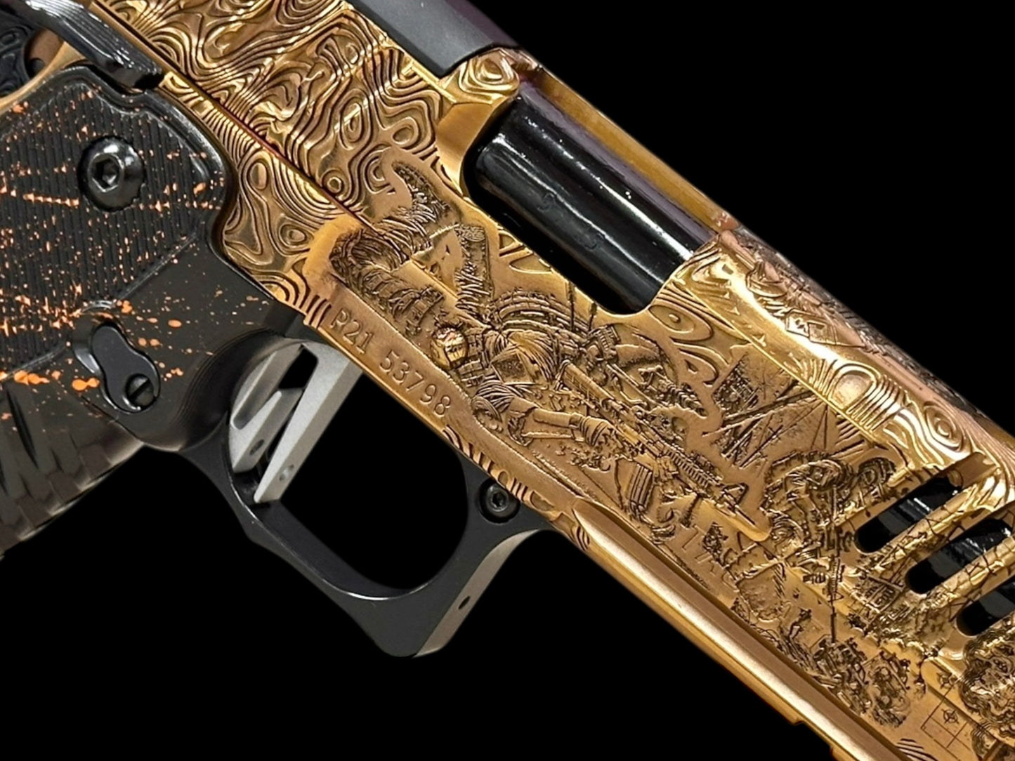 STACCATO CUSTOM P “BLACKOPS” PORTED POLISHED COPPER/BLACK DLC FINISH WITH T7 GRIPS “EDGE” TRIGGER
