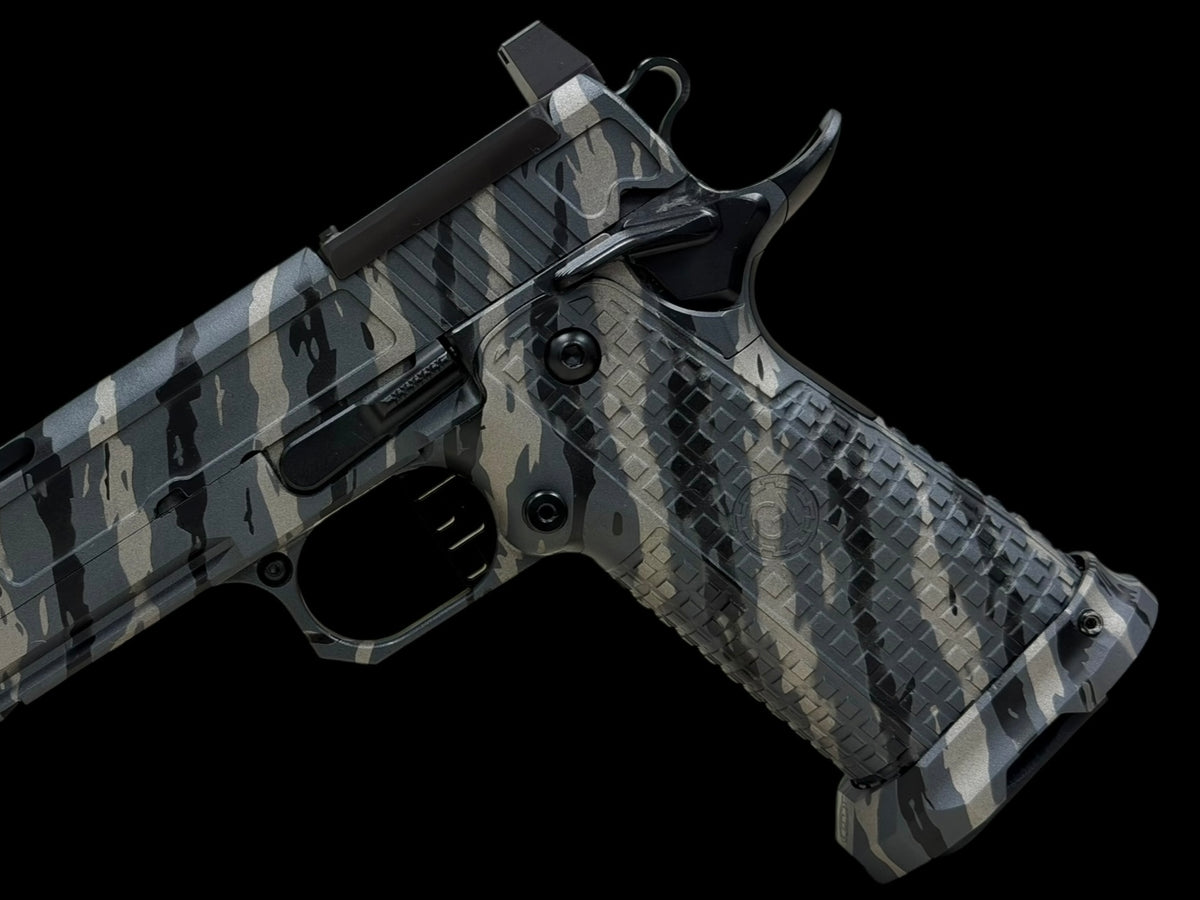 GUNCRAFTER HELLCAT X2 PORTED FULL SIZE 5” TIGER STRIPE CAMO GRAY. OPTIC READY
