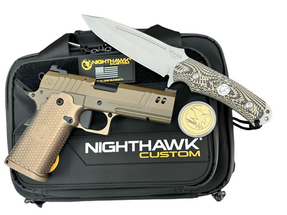 NIGHTHAWK CUSTOM BDS9 COMMANDER 4.25” SANDHAWK FINISH WITH NIGHT FIGHTER KNIFE 9MM
