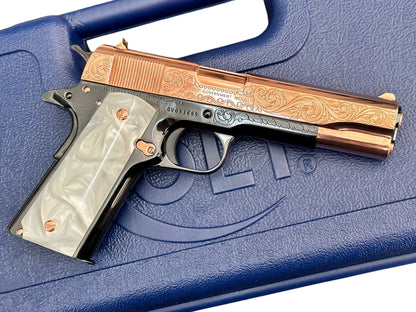 COLT CUSTOM 1911 ENGRAVED HIGH POLISHED WITH 18K ROSE GOLD FINISH CUSTOM GRIPS .45ACP
