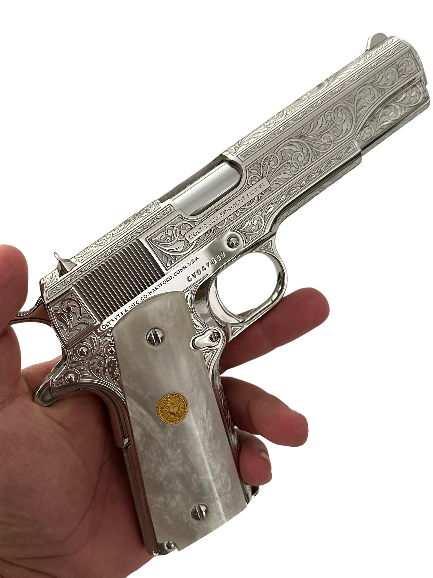 COLT CUSTOM 1911 FULLY ENGRAVED HIGH POLISHED AND NICKEL PLATED .45ACP