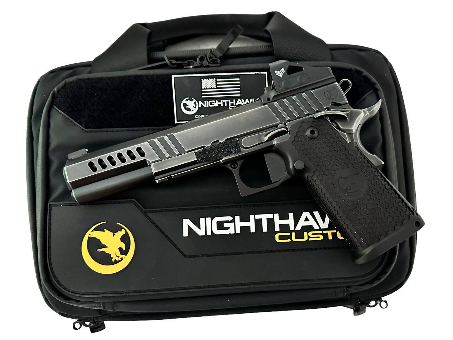 NIGHTHAWK CUSTOM CHAIRMAN 9mm DOUBLE STACK BATTLE WORN STEEL WITH RED DOT (pre owned)