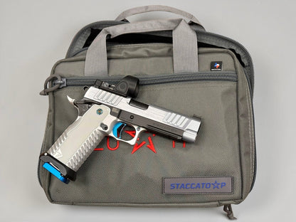 STACCATO P RARE POLISHED HARD CHROME SLIDE W ANODIZED T7 SILVER ALUMINUM GRIP SRO AND ATLAS TRIGGER