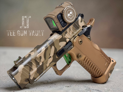 STACCATO CUSTOM C2 PORTED 3.9"
MULTICAM WITH T7 ALUMINUM GRIPS, APE AIMPOINT ACRO P2 & RED DIRT "EDGE" TRIGGER