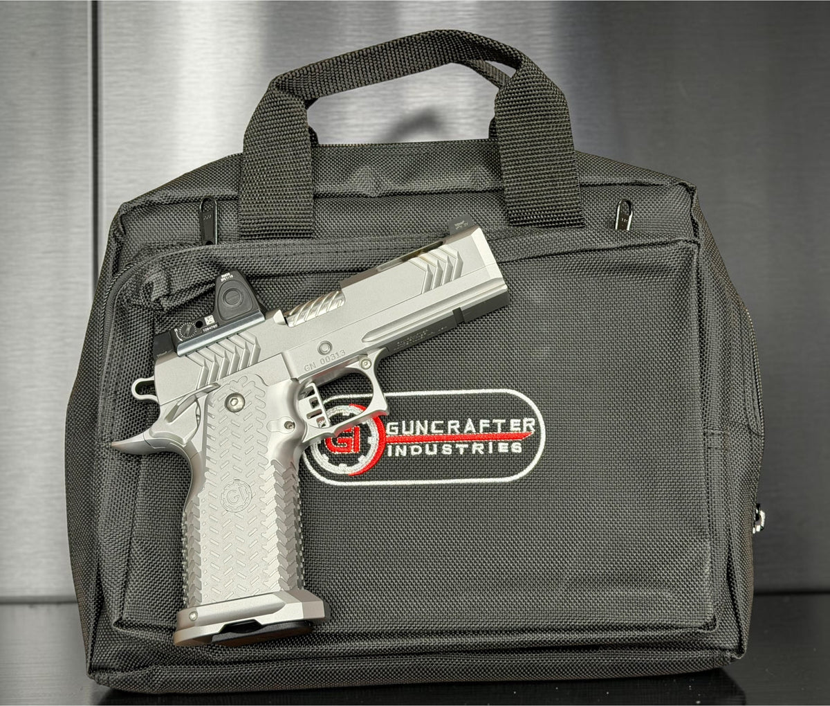 GUNCRAFTER POLARA X2 PORTED 9MM COMMANDER POLISHED CHROME FINISH WITH TRIJICON RMR