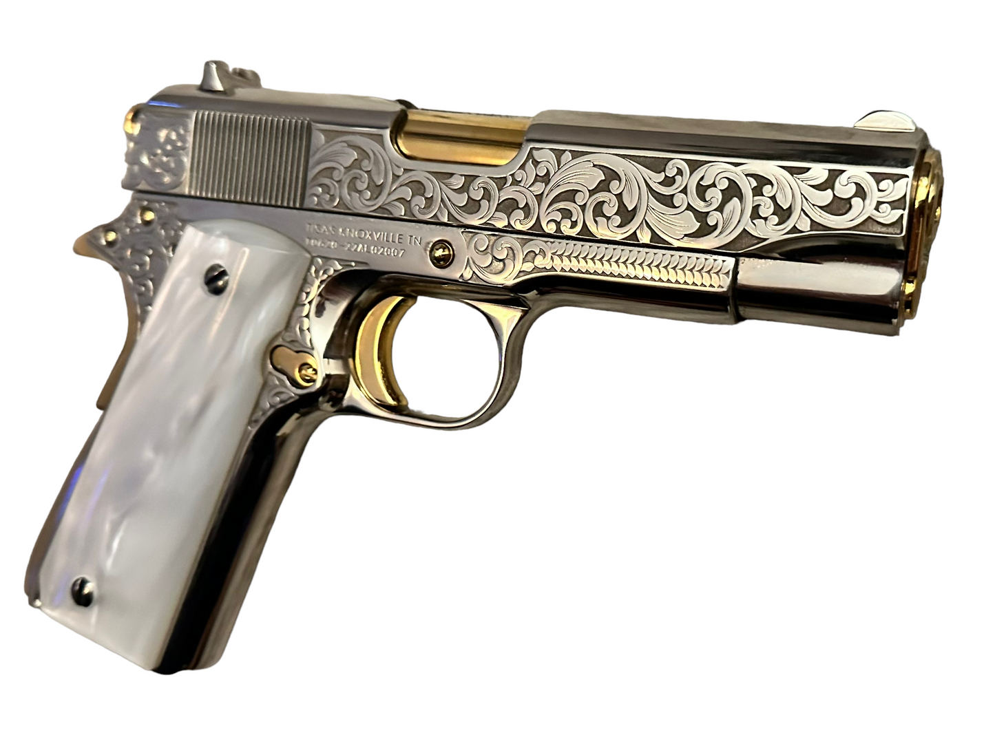 TISAS TANK COMMANDER 9mm 1911A1 TC 9 FULLY ENGRAVED, HIGH POLISHED, NICKEL & 24K GOLD PLATED