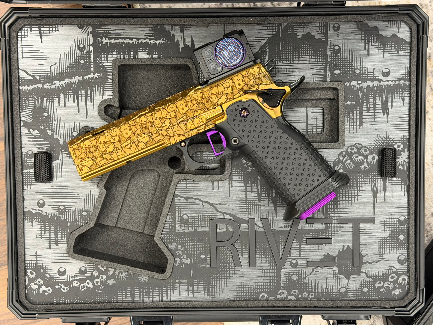 TEE GUN VAULT “RIVET” GOVERNMENT 5” PORTED COPPER WITH APE DEFENSE ACRO P2