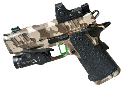 STI/STACCATO CS PORTED FULLY CUSTOMIZED CAMO WITH RMR AND FLASHLIGHT. MANY UPGRADES