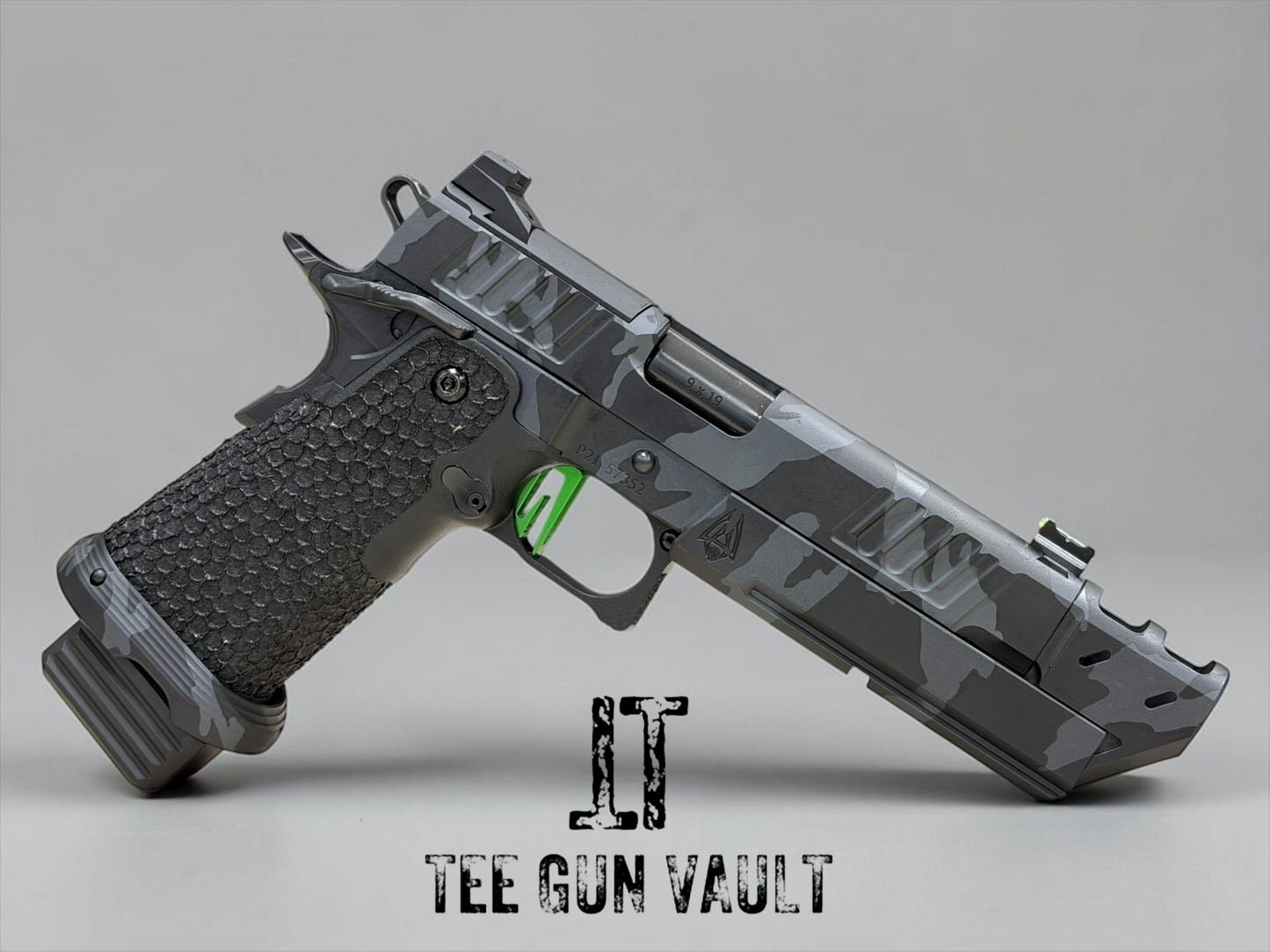 STACCATO P CUSTOM WITH DRAGON SCALE GRIPS “EDGE” TRIGGER AND COMPENSATOR