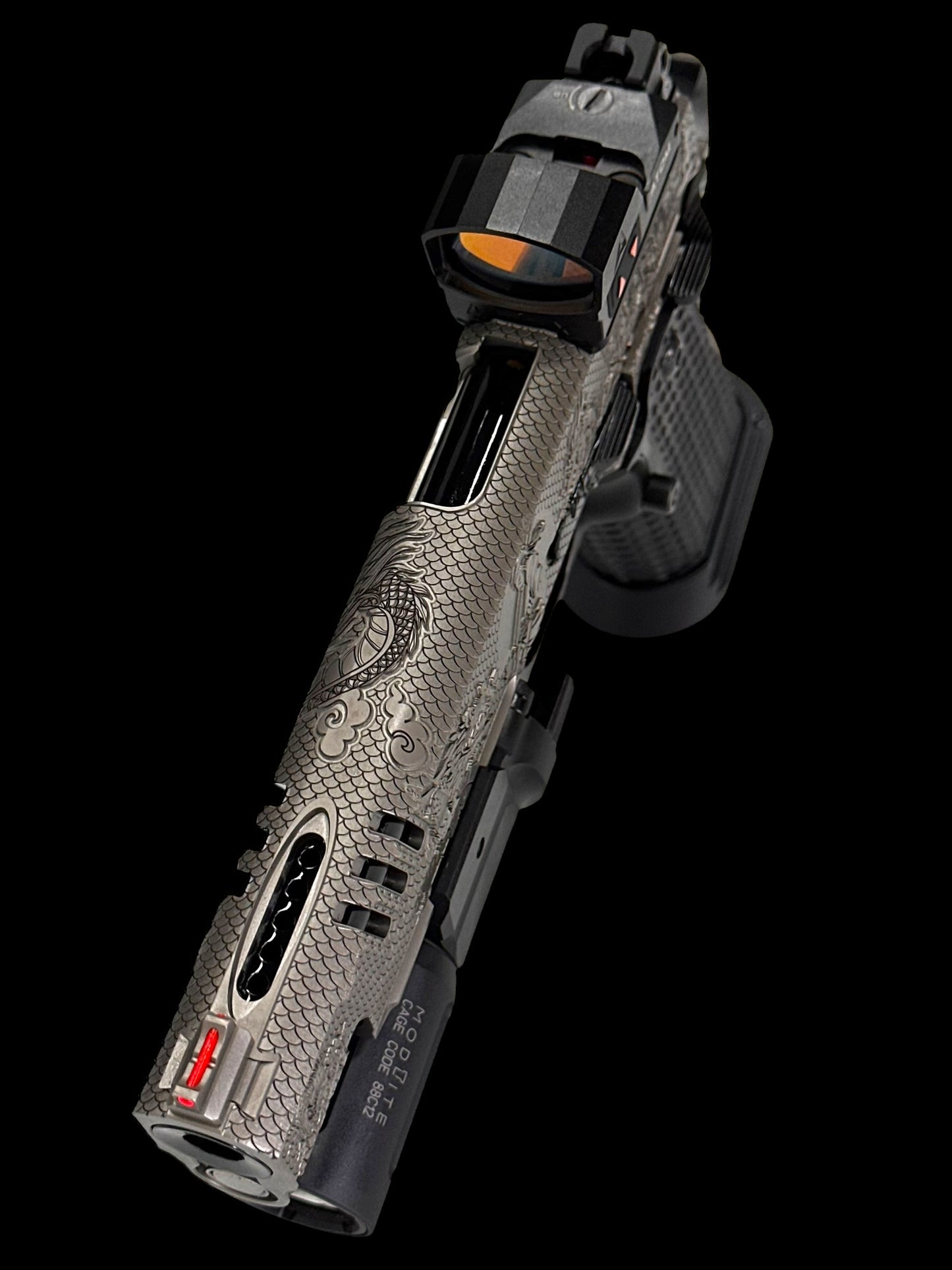 STACCATO CUSTOM XL “LAST SAMURAI” PORTED ATLAS GRIPS AND TRIGGER CHARCOAL POLISHED BLACK DLC