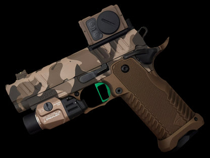 STACCATO CUSTOM C2 PORTED 3.9” MULTICAM WITH T7 ALUMINUM GRIPS INFINITY TRIGGER 9MM