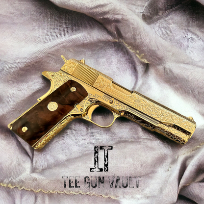 COLT CUSTOM 1911 GOVERNMENT .45 ACP FULLY ENGRAVED 24K PLATED WITH 2 GRIPS