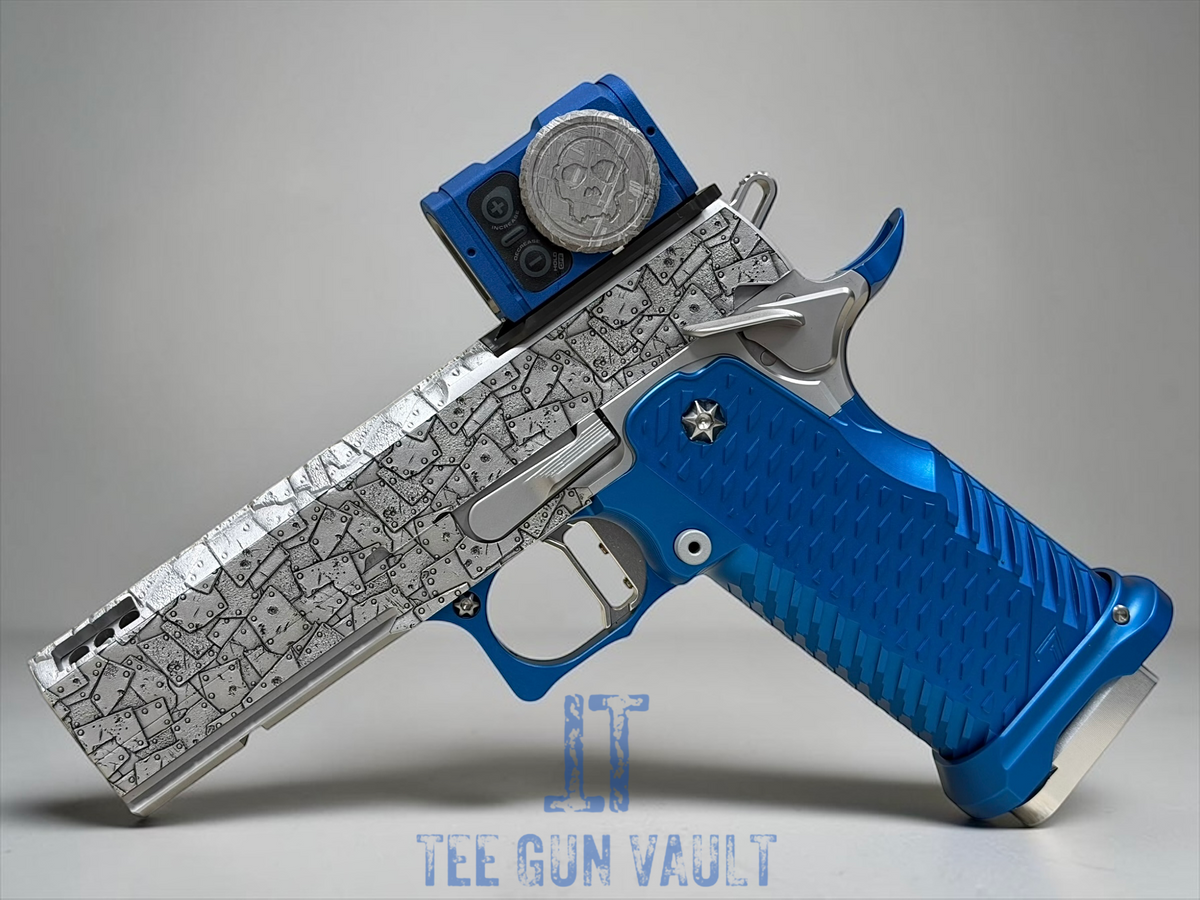 TEE GUN VAULT “RIVET” 1 OF 1 COMMANDER 4.25” V6 PORTED WITH KNIFE AND METEORITE ACRO P2