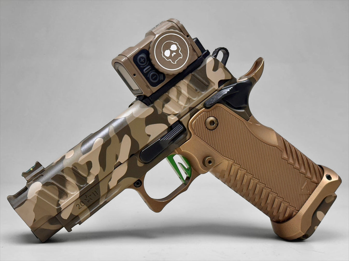 STACCATO CUSTOM C2 PORTED 3.9"
MULTICAM WITH T7 ALUMINUM GRIPS, APE AIMPOINT ACRO P2 & RED DIRT "EDGE" TRIGGER