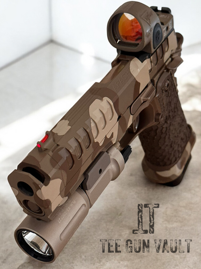 WATCHTOWER APACHE CAMO WITH TRIJICON SRO AND MODLITE FLASHLIGHT 9mm DRAGON GRIPS