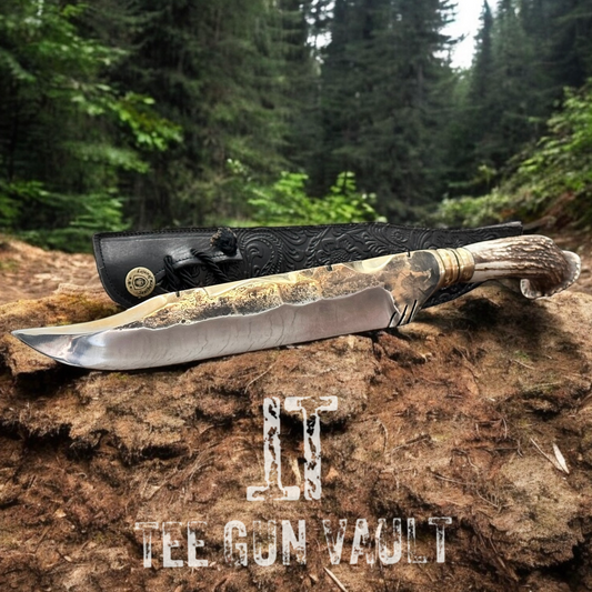 REAL STAG ANTLER BOWIE KNIFE WITH ART SHARP BLADE